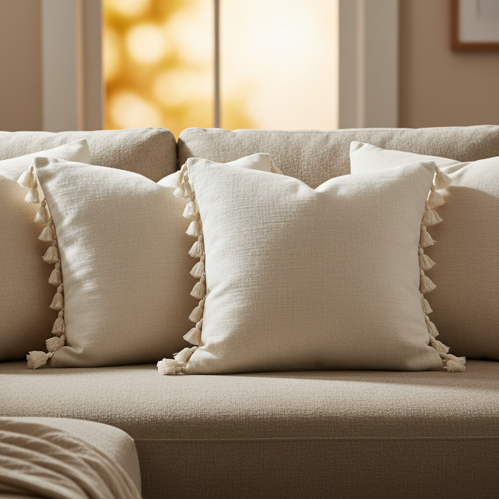 Decorative Linen Fringe Throw Pillow Covers – Set of 2