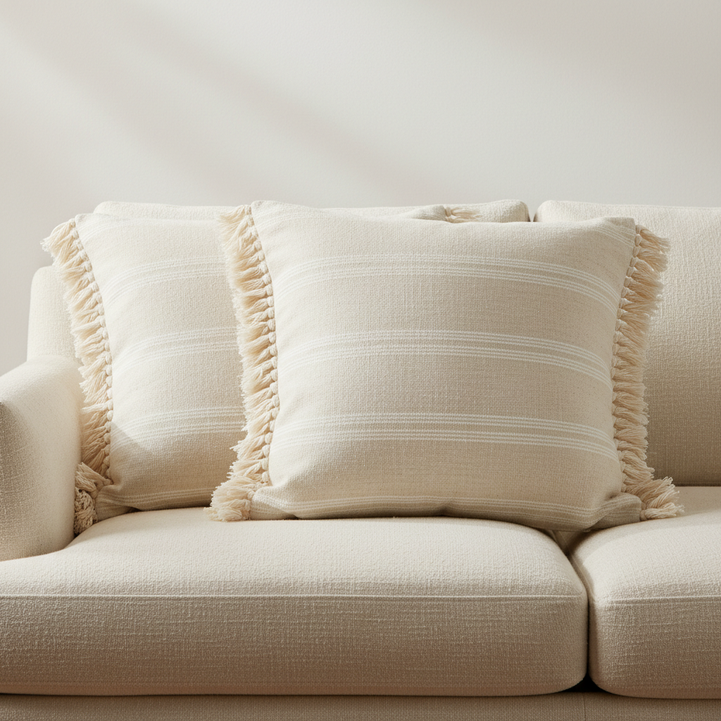 Decorative Linen Fringe Throw Pillow Covers – Set of 2